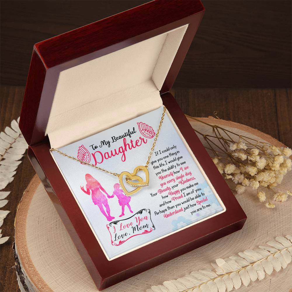 To My Beautiful Daughter - Interlocking Hearts Necklace - Gift From Mom To Daughter
