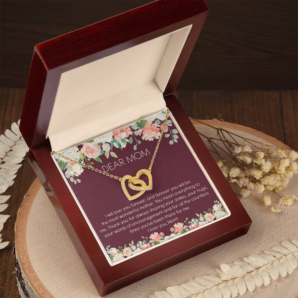 Dear Mom Watercolor Flower Interlocking Hearts Necklace Mother'S Day Message Card