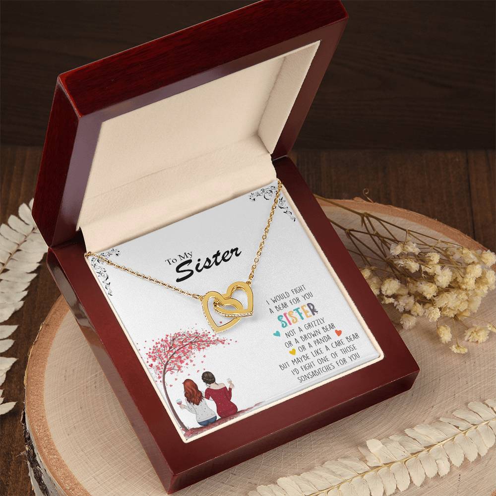 I Would Fight A Bear For You Sister - Personalized Necklace Interlocking Hearts Necklace