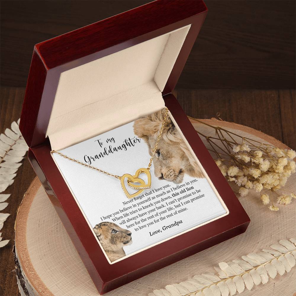 To My Granddaughter - This Old Lion Will Always Have Your Back Interlocking Hearts Necklace