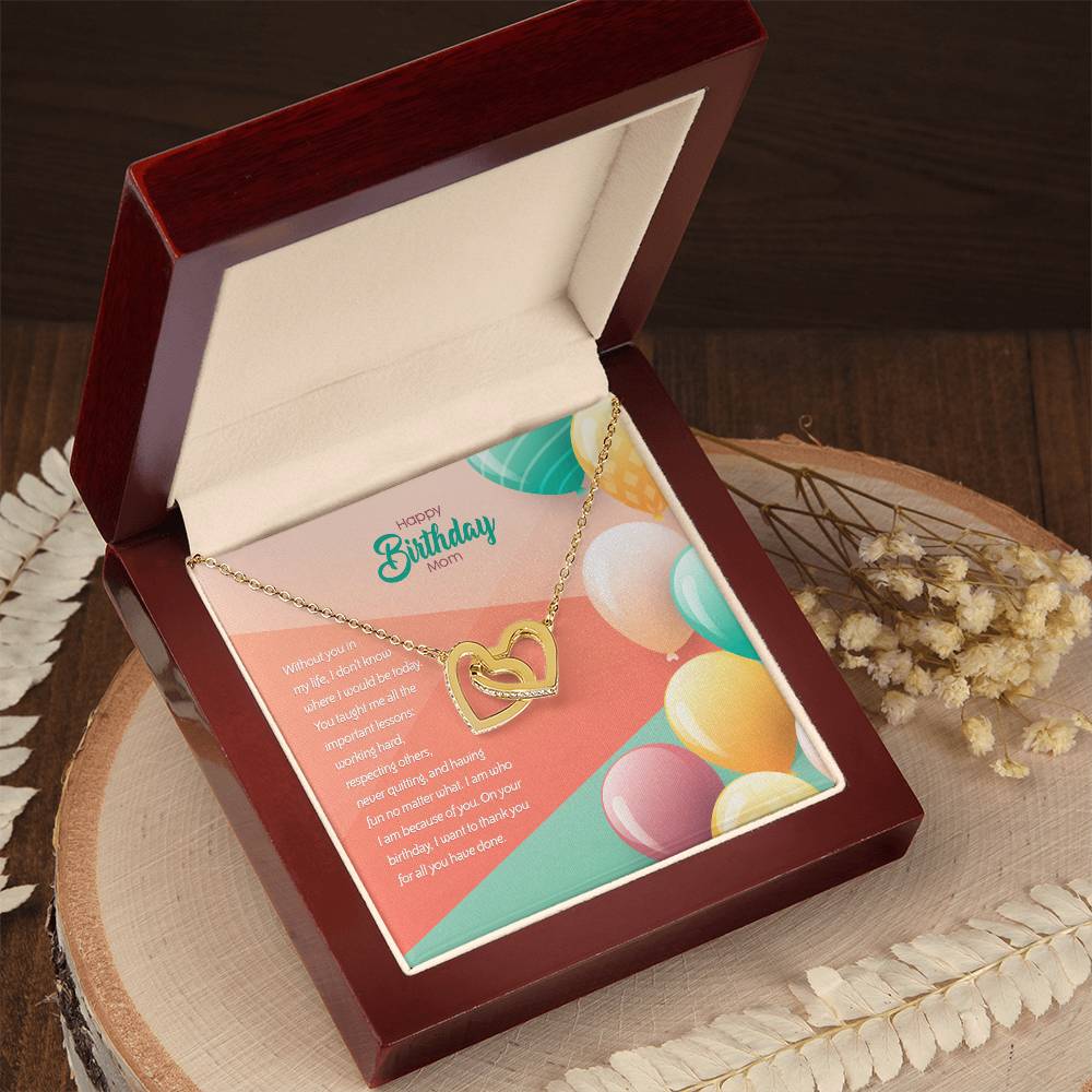 Birthday Edition Thank You Mom! For All You'Ve Done - Interlocking Hearts Necklace