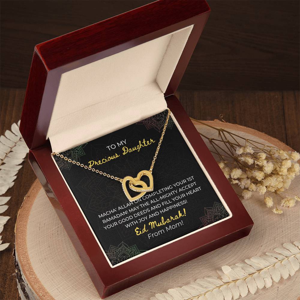 To My Daughter- Macha'Allah For Completing Your 1St Ramadan - Eid Mubarak Gift For Daughter- Necklace Interlocking Hearts Necklace