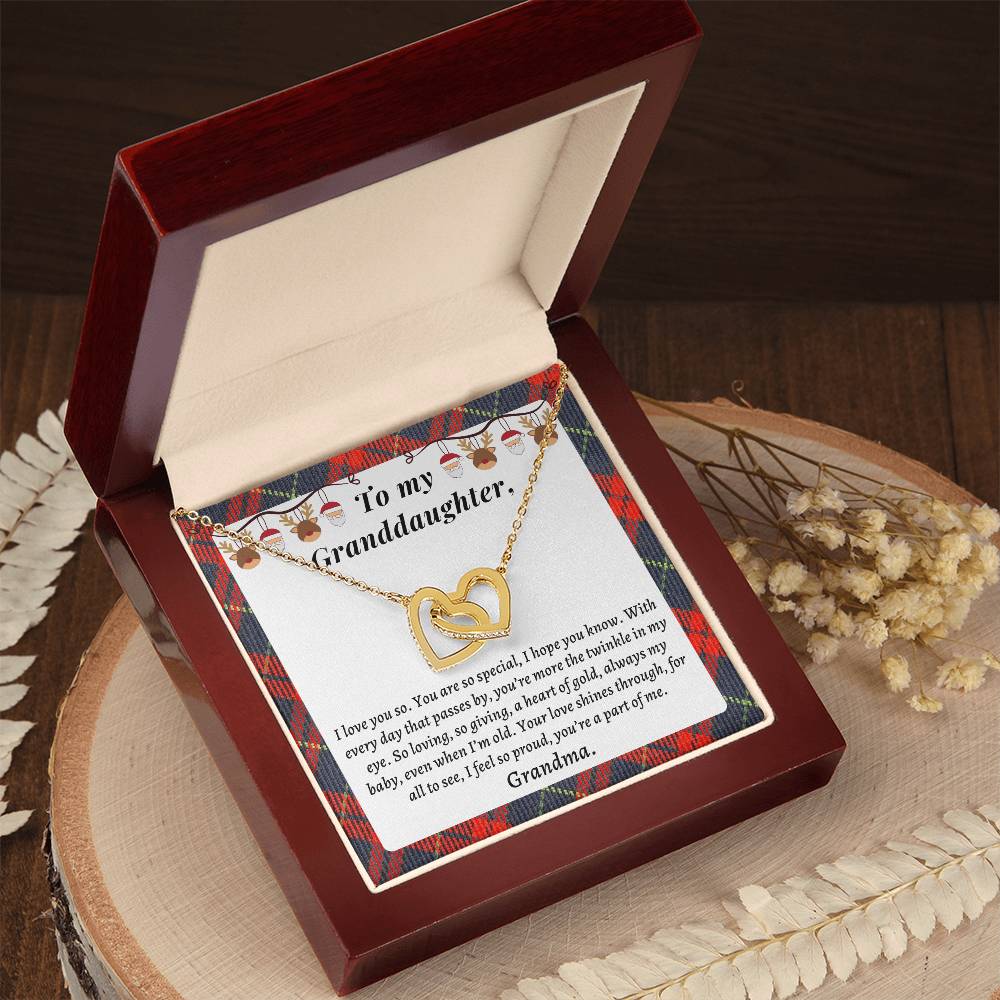Christmast Gift To Granddaughter - Your Love Shines Through For All To See I Feel So Proud You’Re A Part Of Me. Interlocking Hearts Necklace