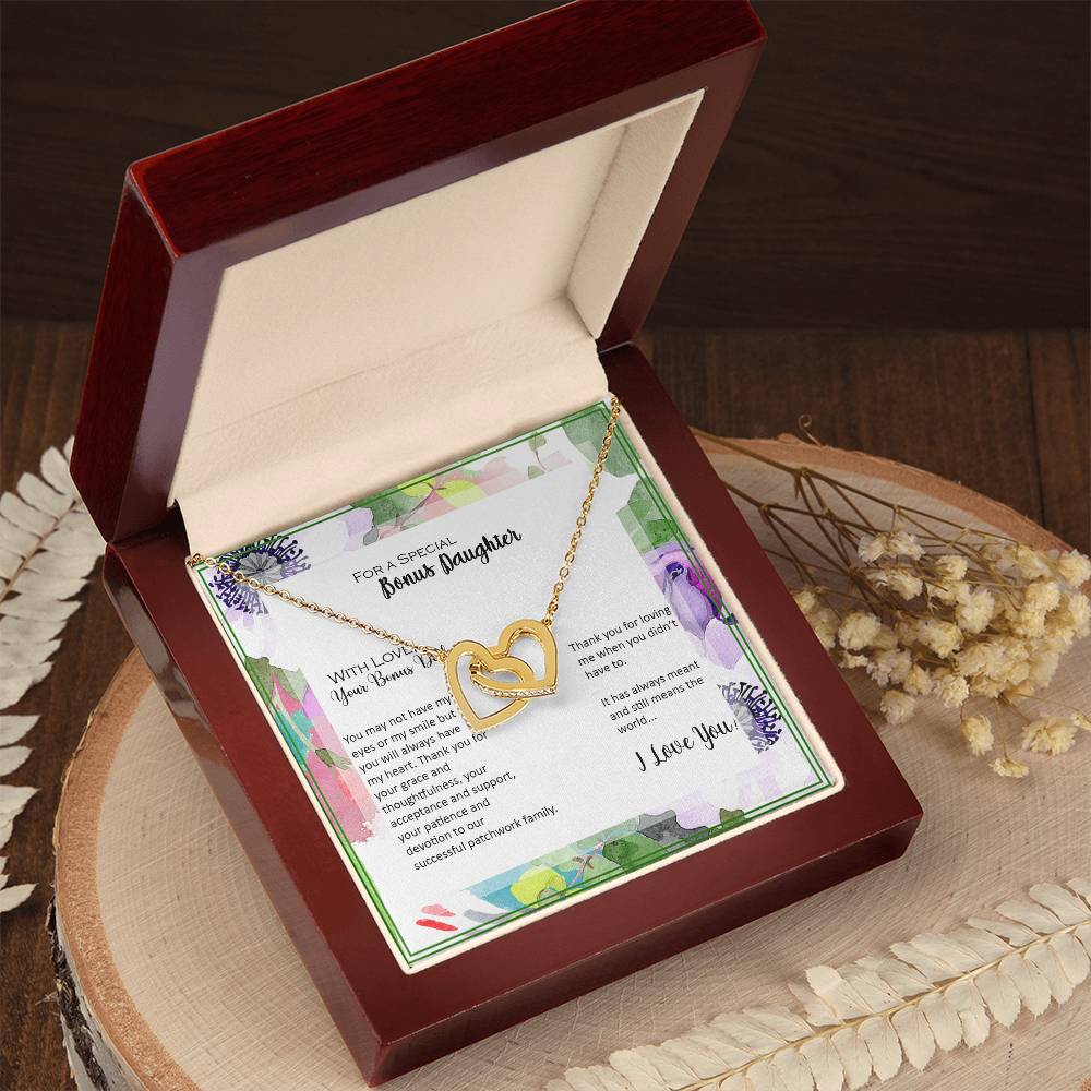 Bonus Daughter From Bonus Dad No Dna But You Have My Heart Interlocking Hearts Necklace
