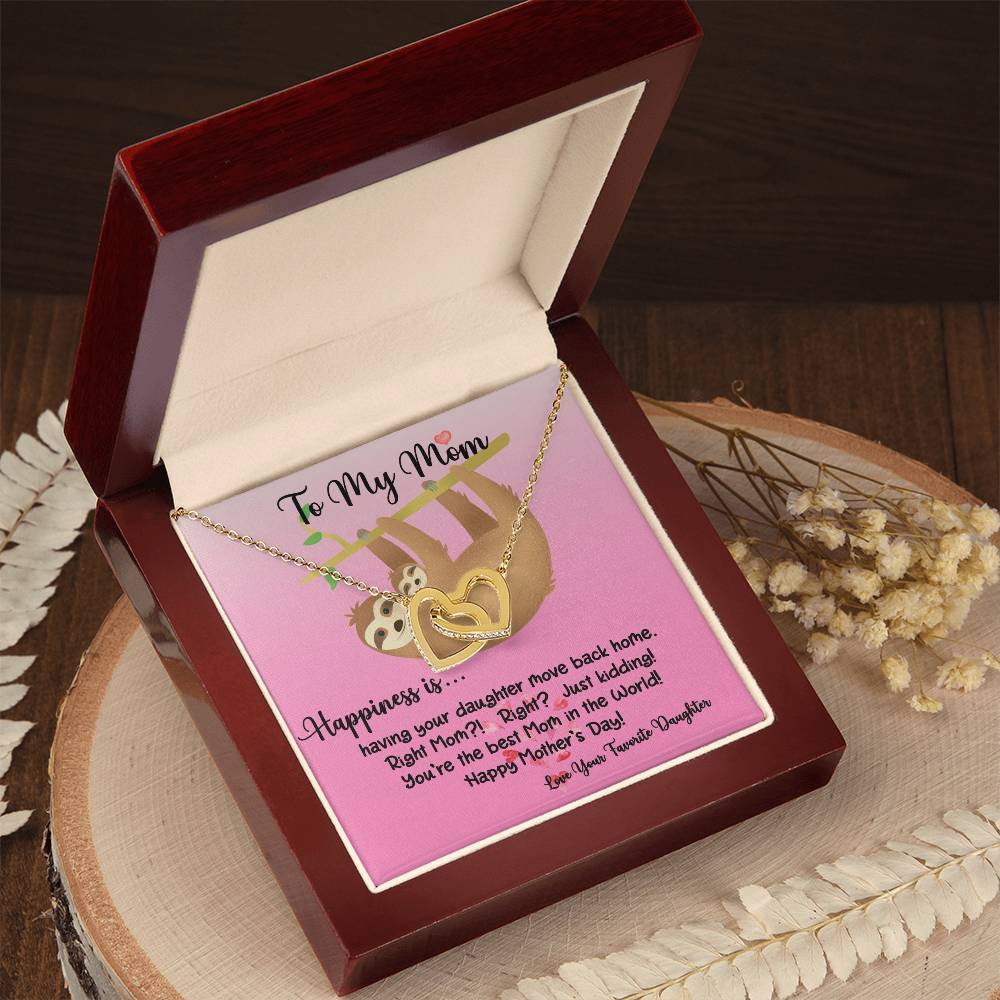 To My Mom Happiness Is Sloth Daughter Ilh Necklace Interlocking Hearts Necklace