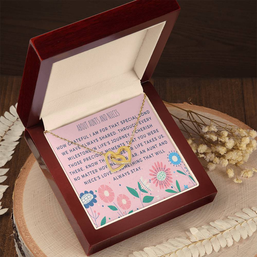 Aunt-Niece Necklace - Heartfelt Card & Jewelry Gift For Birthday Holiday Interlocking Hearts Necklace