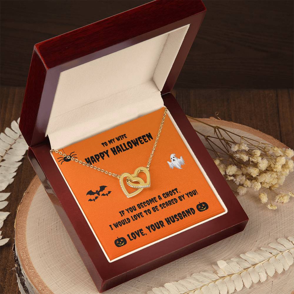 Two Hearts Necklace - Happy Halloween - To My Wife Cubic Zirconia Interlocking Hearts Necklace