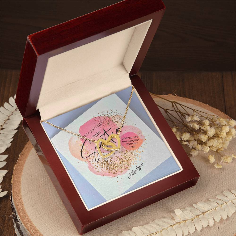 Double Hearts Necklace Happy Birthday Twin Sister Wishing You The Happiest Birthday Ever I Love You Interlocking Hearts Necklace