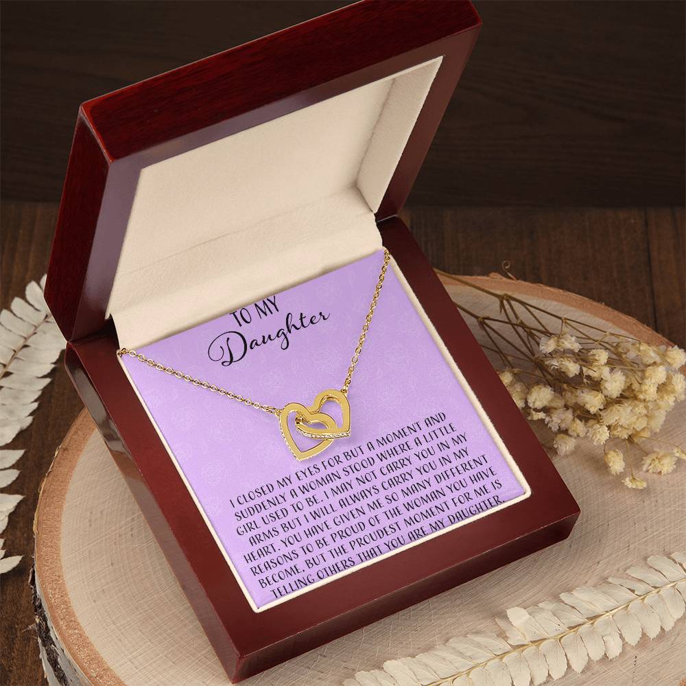 To My Daughter I Close My Eyes For A Moment - Purple Interlocking Hearts Necklace
