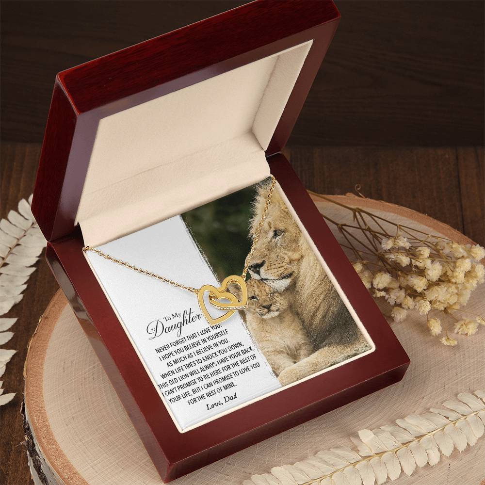 To My Daughter - This Old Lion Will Always Have Your Back Interlocking Hearts Necklace