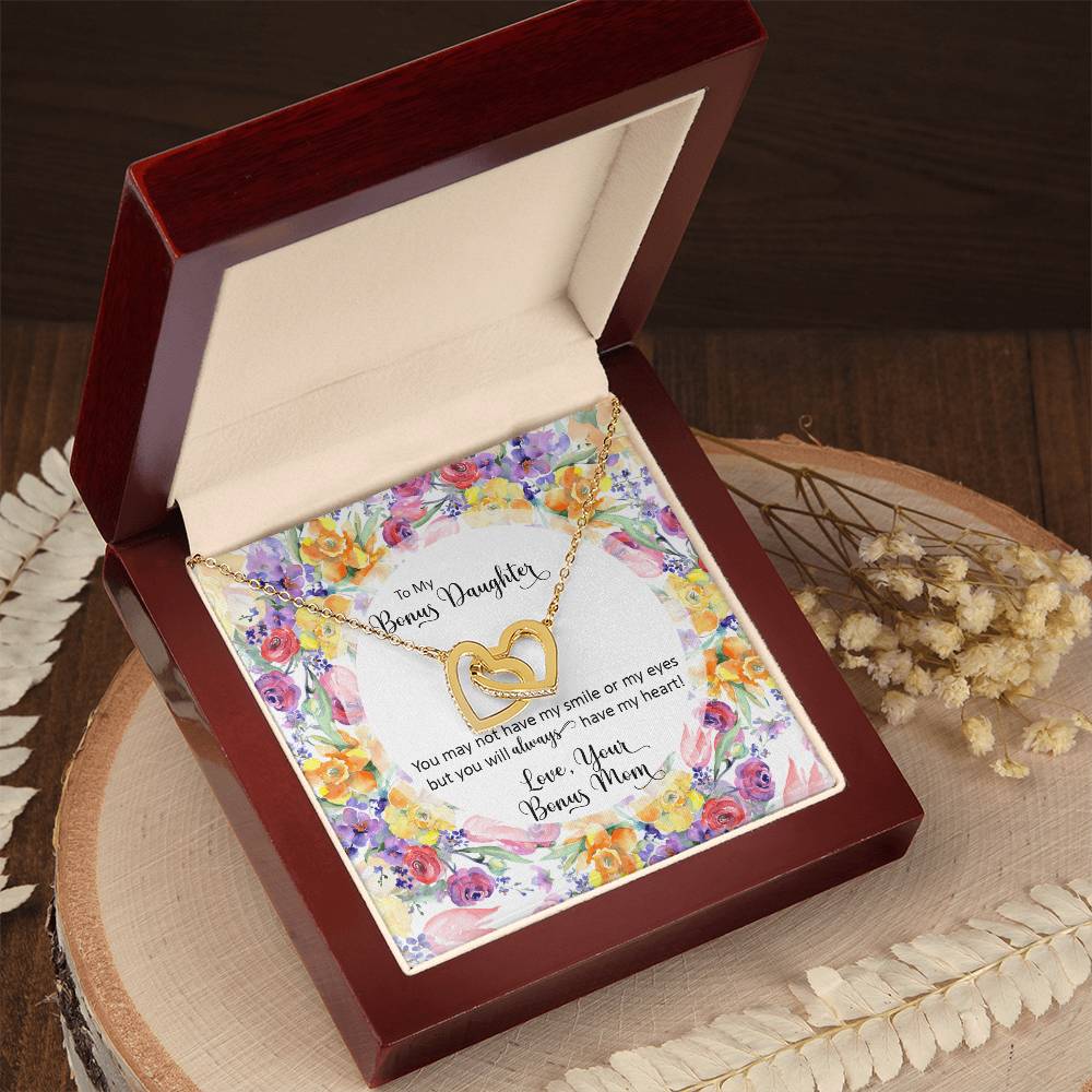 Bonus Daughter From Bonus Mom No Dna But You Have My Heart Interlocking Hearts Necklace
