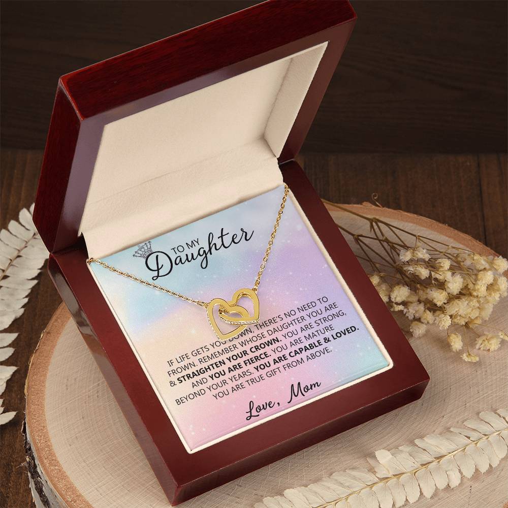 To My Daughter - Straighten Your Crown - Unique Heart Binding Necklace Gift Set Interlocking Hearts Necklace