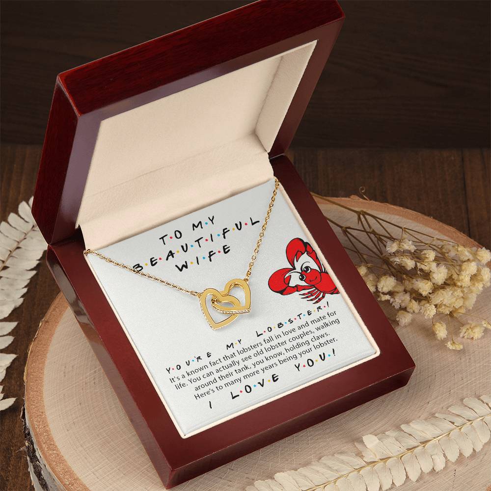 To My Beautiful Wife You'Re My Lobster Friends Tv Show Theme Double Hearts Necklace Valentine'S Day Anniversary Gift For Wife Interlocking Hearts Necklace