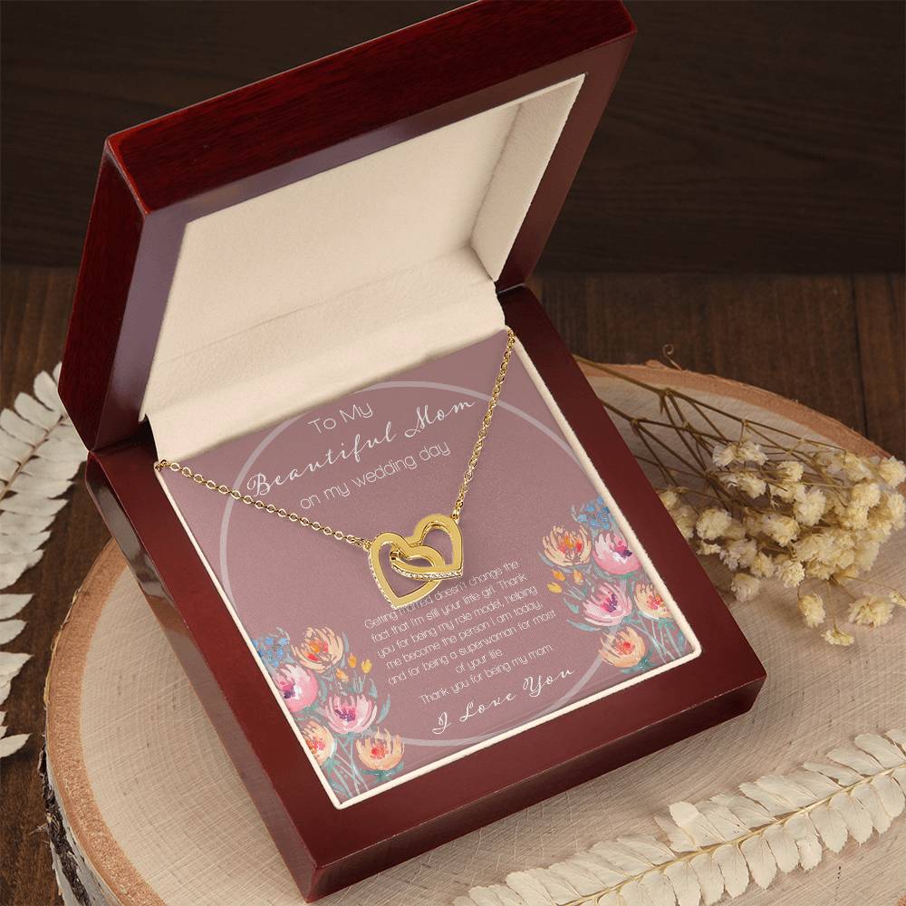 To My Beautiful Mom On My Wedding Day Interlocking Hearts Necklace