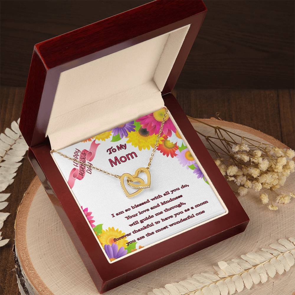 To My Mom I Am So Blessed With All You Do Message Card Necklace Interlocking Hearts Necklace