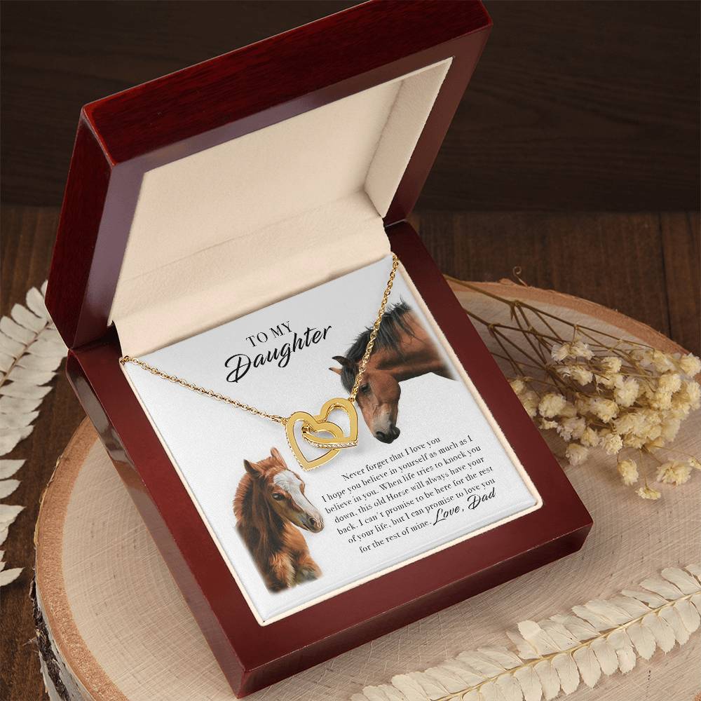 To My Daughter Horse Dad - Never Forget That I Love You I Hope You Believe In Yourself Interlocking Hearts Necklace