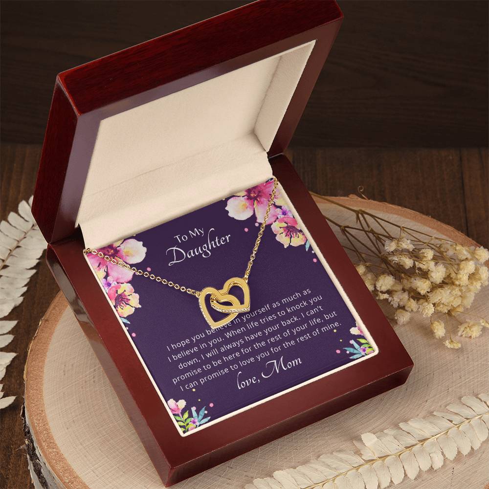 To My Daughter - Promise To Love You - Necklace. Embellished With Cubic Zirconia Stones. Interlocking Hearts Necklace
