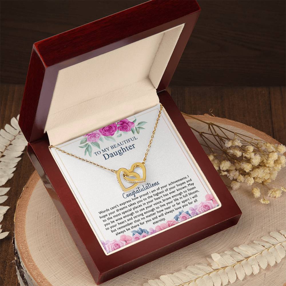 To My Beautiful Daughter Necklace Best Gift For Your Daughter On Her Graduation Day With A Touching Message Card That Express How Much You Love Her. Interlocking Hearts Necklace