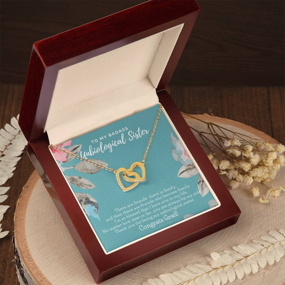 To My Badass Unbiological Sister Bestie Necklace Soul Sister Graduation Gift High School Graduation College Graduation Big Little Sorority Interlocking Hearts Necklace