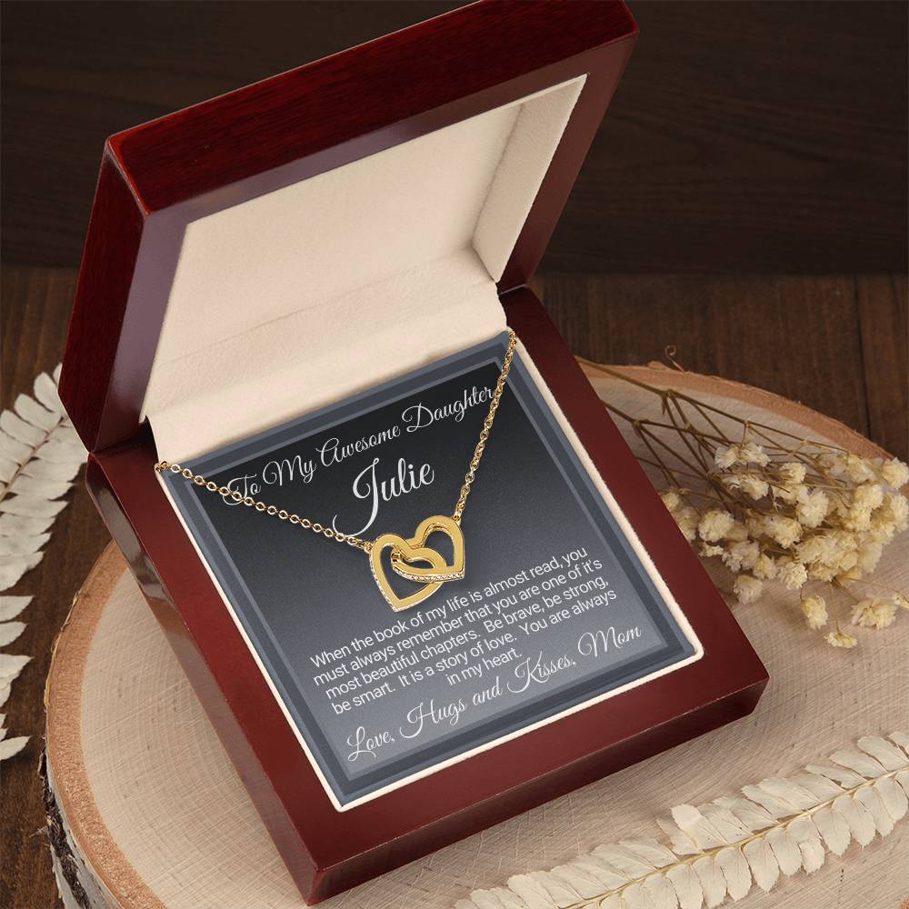 Personalized Awesome Daughter Necklace Gift From Mom Interlocking Hearts Necklace