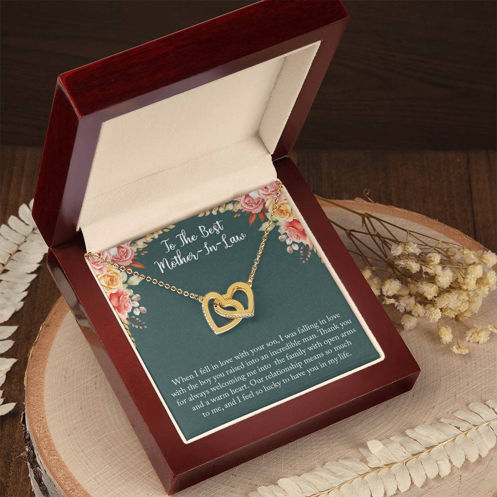 To My New Mother-In-Law Wedding Day Mother Of Groom Gift From Bride Joining Your Family Necklace Present For His Mom Thank You Interlocking Hearts Necklace