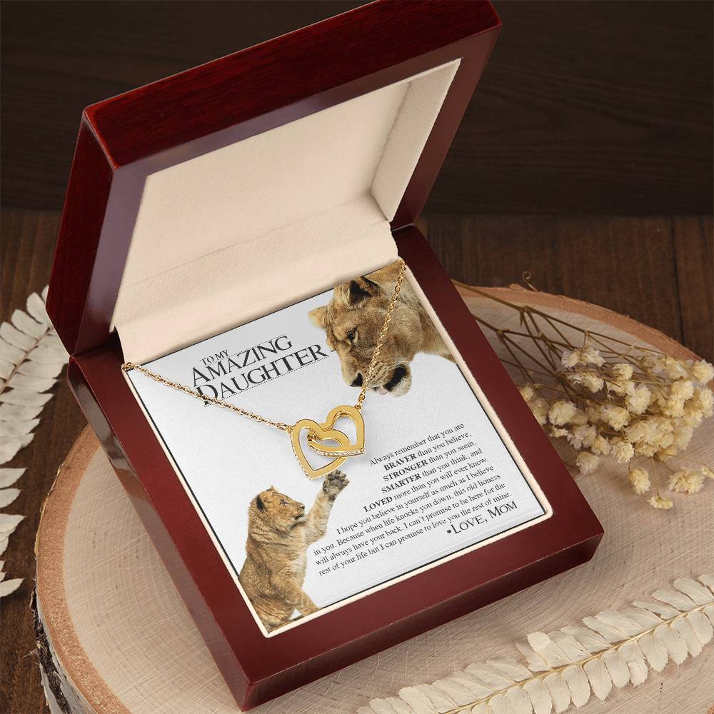To My Amazing Daughter - Lion'S Pride Necklace & Message Card Interlocking Hearts Necklace