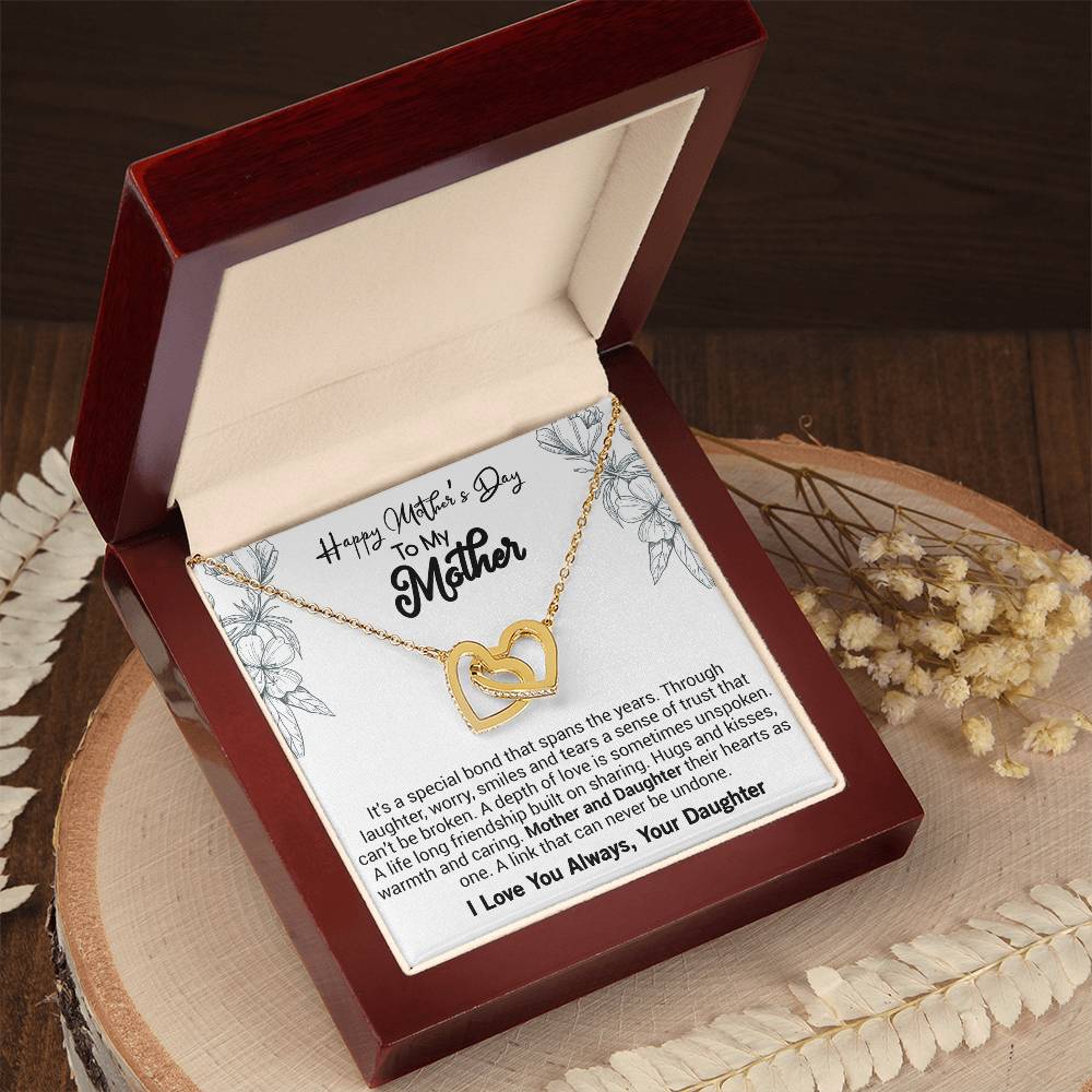 Happy Mother'S Day Mom It'S A Special Bond That Spans The Years. Interlocking Hearts Necklace
