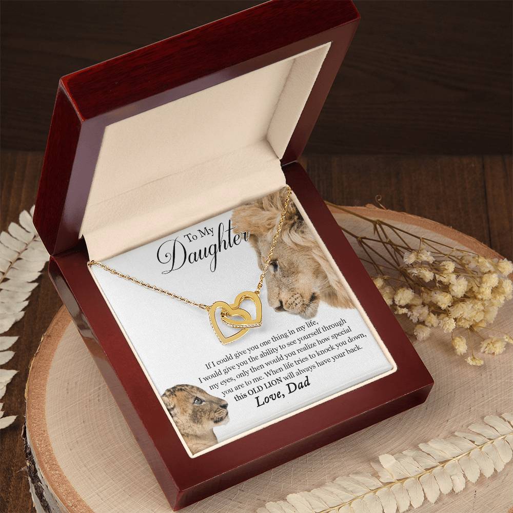 To My Daughter - This Old Lion Will Always Have Your Back Interlocking Hearts Necklace