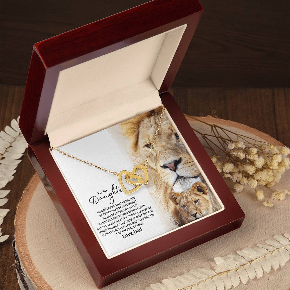To My Daughter - This Old Lion Will Always Have Your Back Interlocking Hearts Necklace