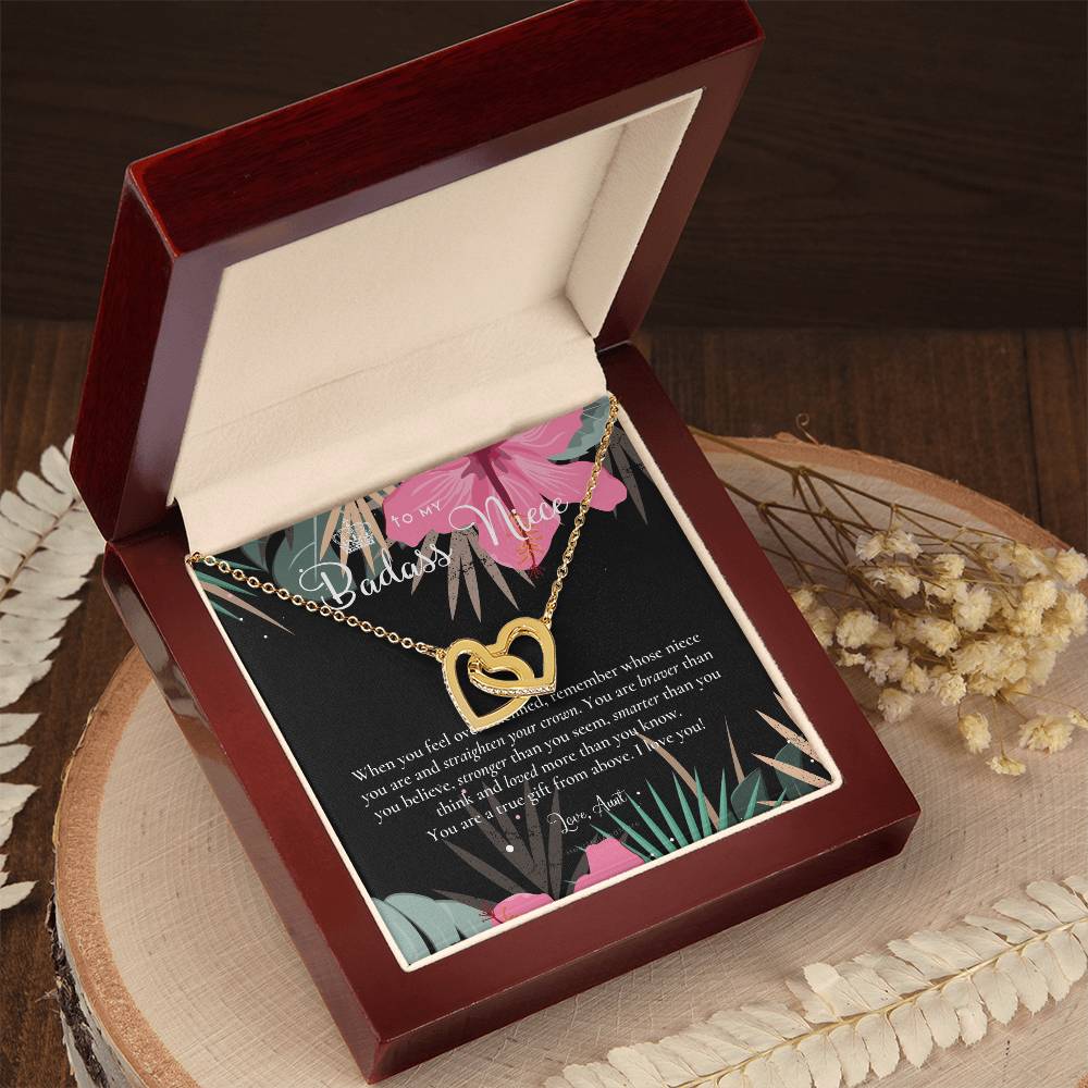 To My Badass Niece Straighten Your Crown Necklace Aunt Niece Necklace Niece Birthday Gift Niece Graduation Gift Interlocking Hearts Necklace