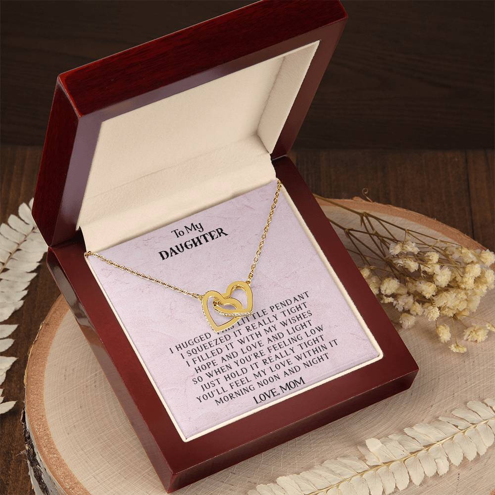 To My Daughter - Love Mom - Interlocking Heart Necklace Interlocking Hearts Necklace