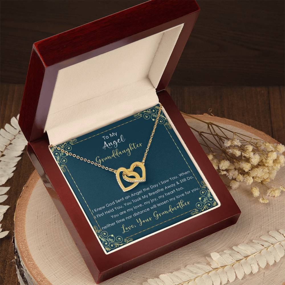 To My Angel Granddaughter - Neither Time Nor Distance Will Lessen My Love For You - Necklace Interlocking Hearts Necklace
