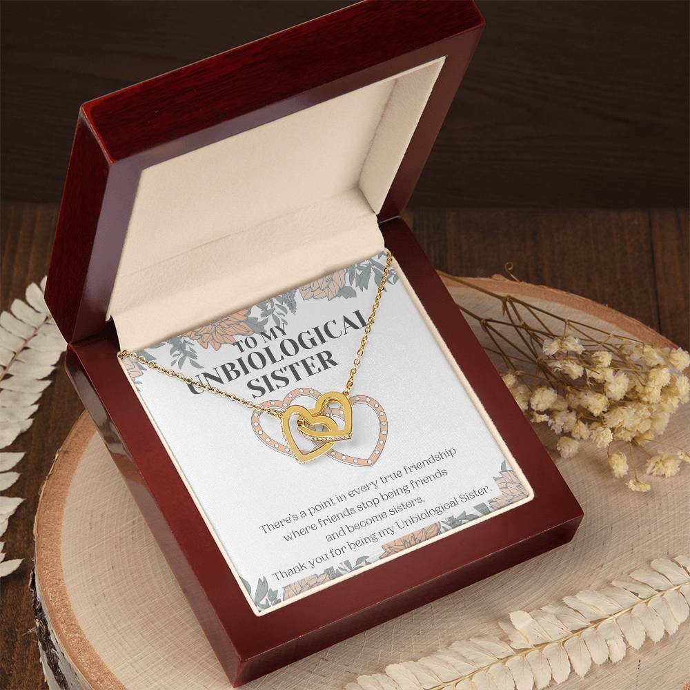 Unbiological Sister Gift Best Friend Necklace Soul Sister Bridesmaid Gift 18Kt Gold Sterling Silver Heart Pendant Jewelry Free Gift Box Interlocking Hearts Necklace