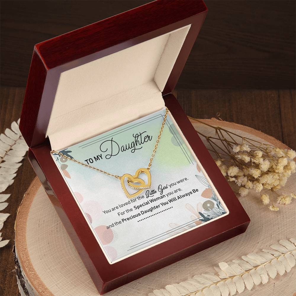 To My Daughter Interlocking Hearts Necklace Birthday Gift Message Card