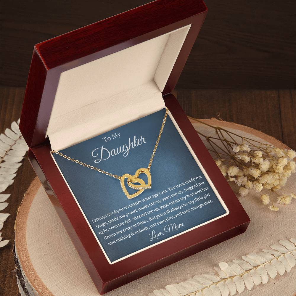 To My Daughter - Always Be My Little Girl - Heart Necklace Interlocking Hearts Necklace