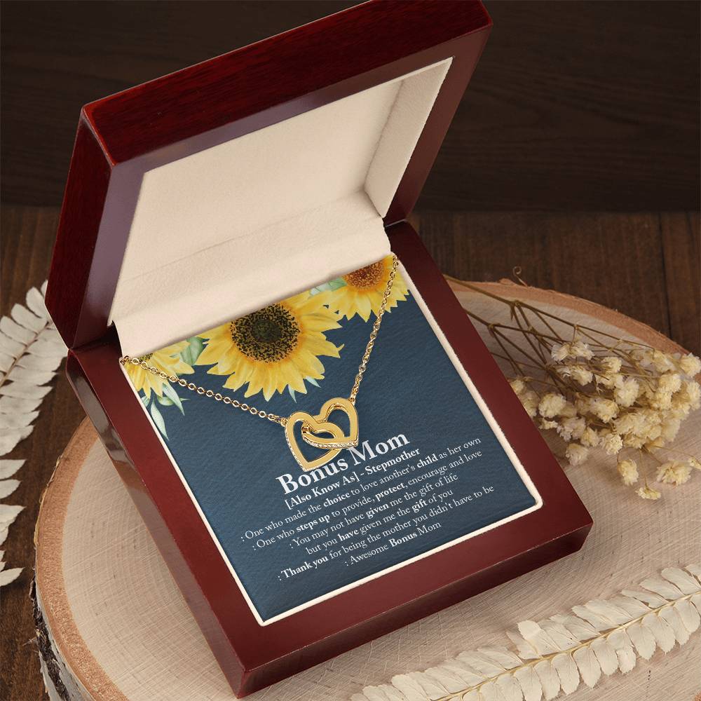 Awesome Bonus Mom - Interlocking Heart Necklace Interlocking Hearts Necklace