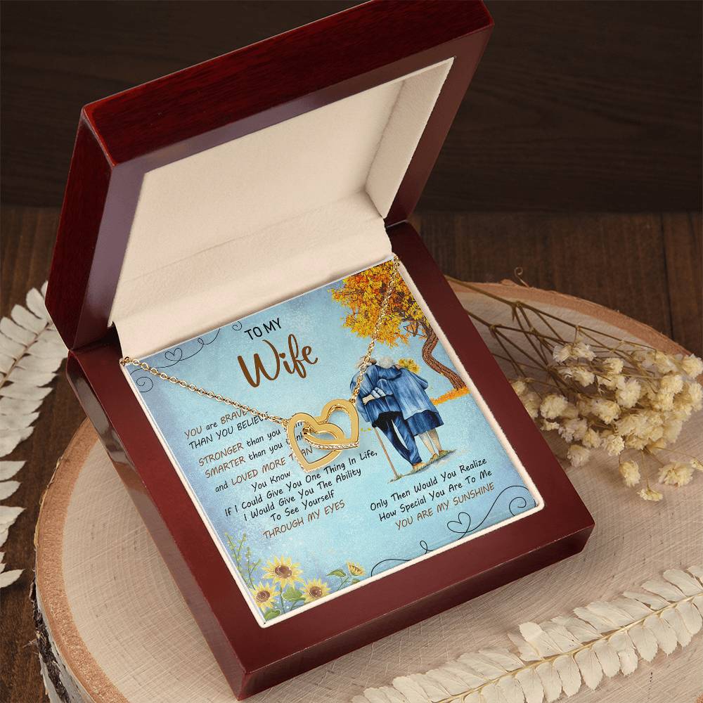 To My Wife You'Re My Sunshine Interlocking Love Necklace Mother'S Day Message Card From Husband Interlocking Hearts Necklace