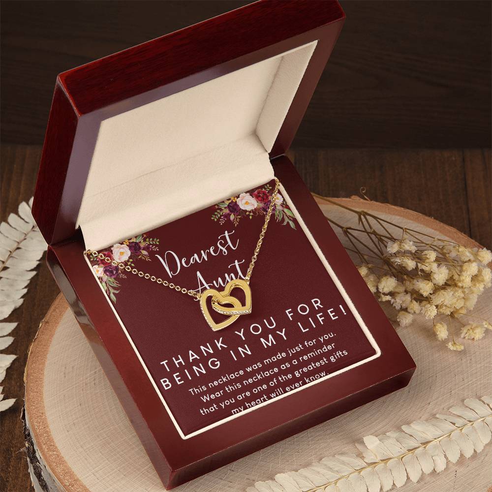 Dearest Aunt Interlocking Hearts Necklace Message Card