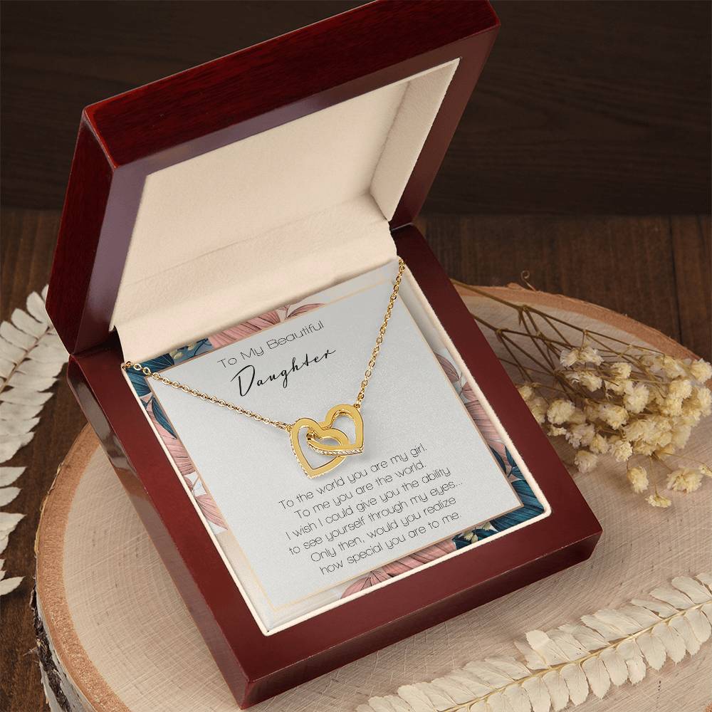 To My Beautiful Daughter To The World You Are My Girl Interlocking Hearts Necklace