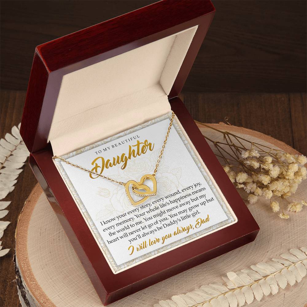 To My Daughter You'Ll Always Be Daddy'S Little Girl Interlocking Hearts Necklace