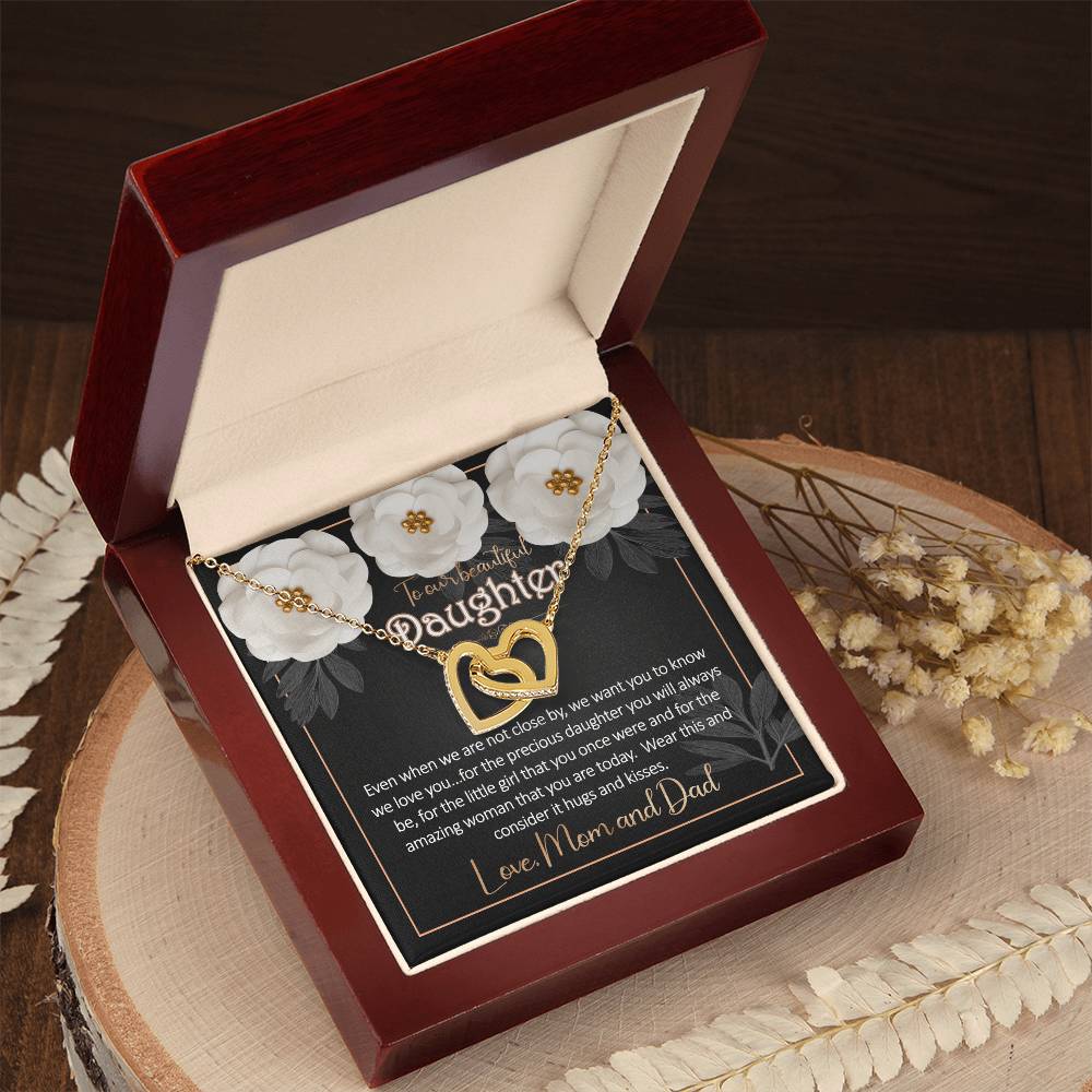 Daughter Away Necklace Gift From Mom And Dad Interlocking Hearts Necklace