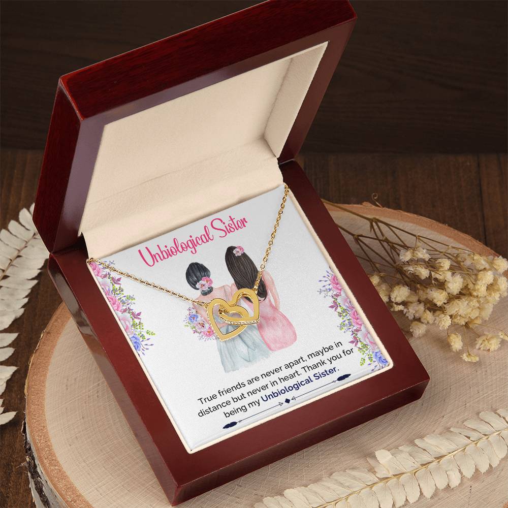Unbiological Sister Interlocking Hearts Necklace - Best Friend Soul Sister Necklace Bridesmaid Gift