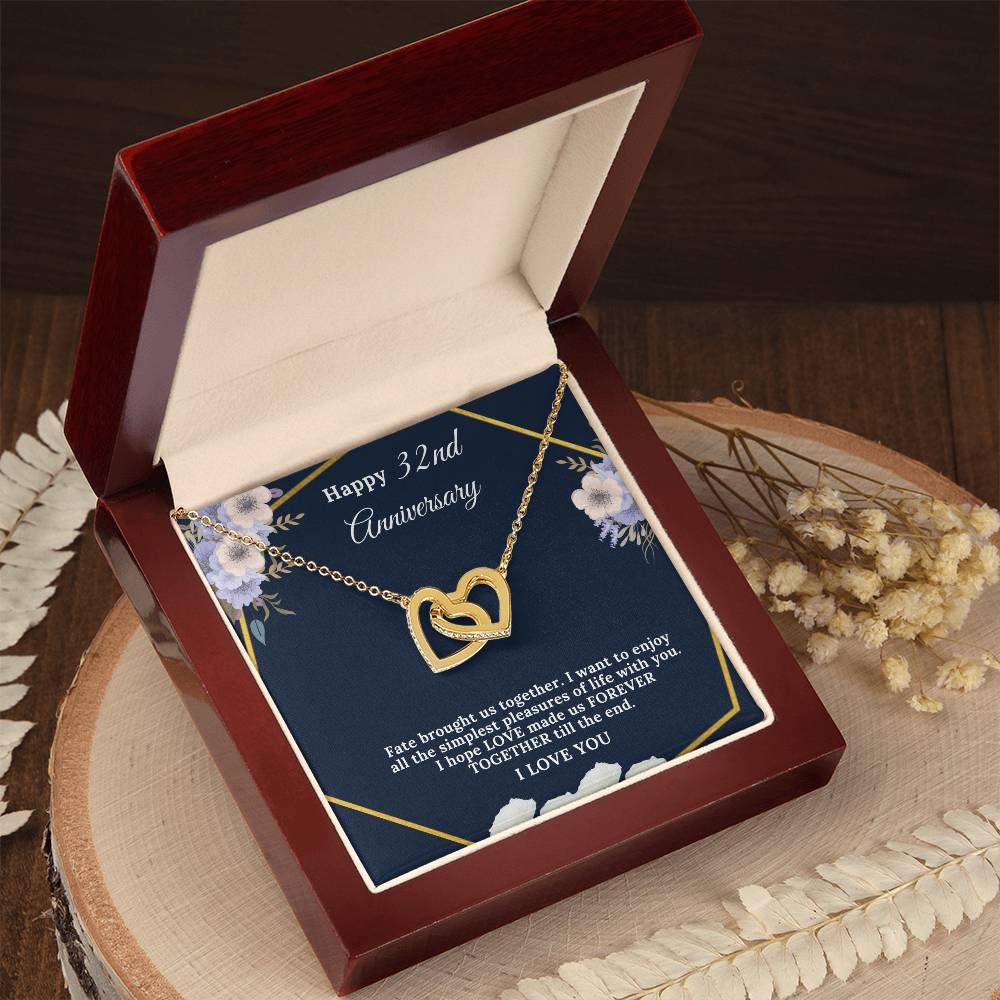 32 Year Anniversary Gift For Wife 32 Years Together For 32Nd Anniversary Anniversary Gift For Anniversary For Her Two Hearts Necklace Interlocking Hearts Necklace