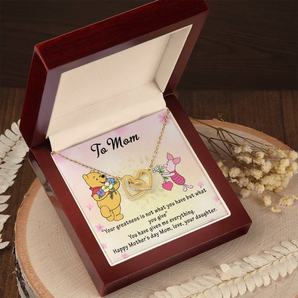 Mothersday Winnie The Pooh Sweetest Hearts Necklace Interlocking Hearts Necklace