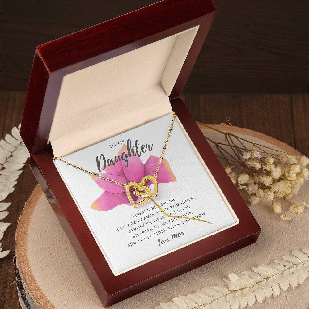 To My Daughter Necklace - Pink Rose Interlocking Hearts Necklace