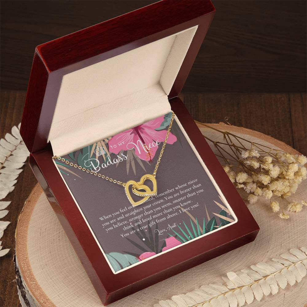 To My Badass Niece Straighten Your Crown Necklace Aunt Niece Necklace Niece Birthday Gift Niece Graduation Gift Interlocking Hearts Necklace