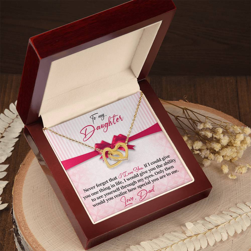 To My Daughter - I Love You - Love Dad Interlocking Hearts Necklace