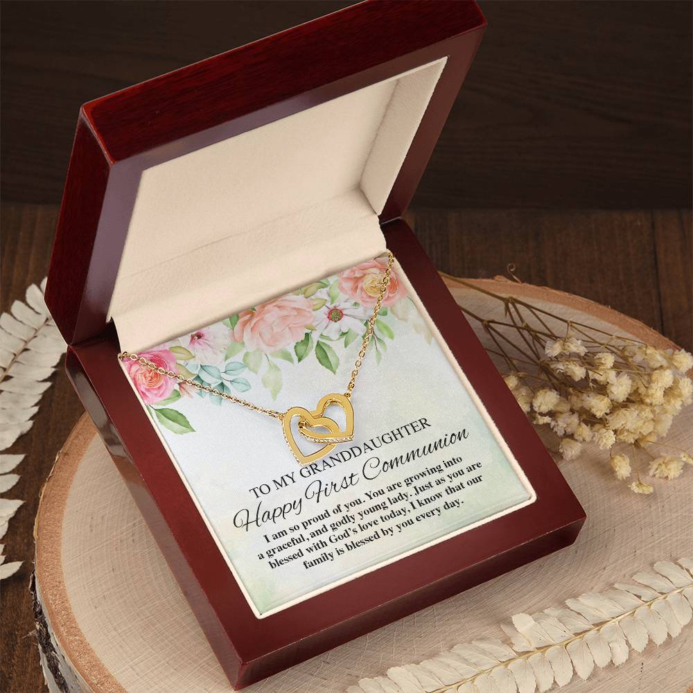 To My Granddaughter Happy First Communion Interlocking Hearts Necklace