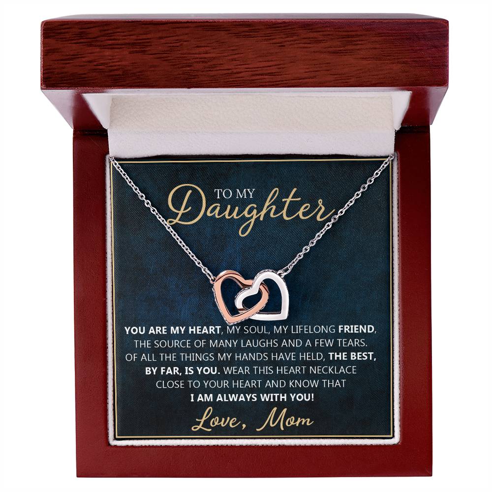 To My Daughter - You Are My Heart - Unique Heart Bonding Necklace Gift Set Interlocking Hearts Necklace