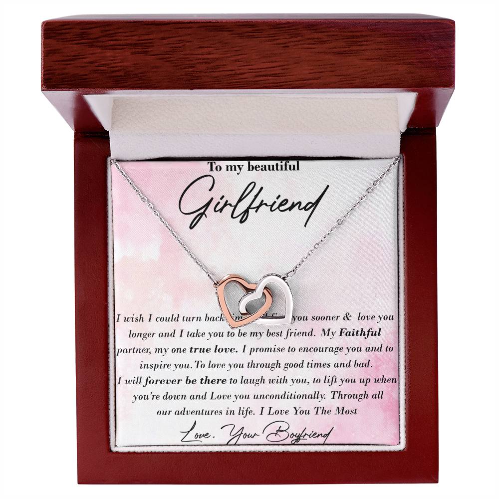 To My Beautiful Girlfriend Interlocking Hearts Necklace Message Card